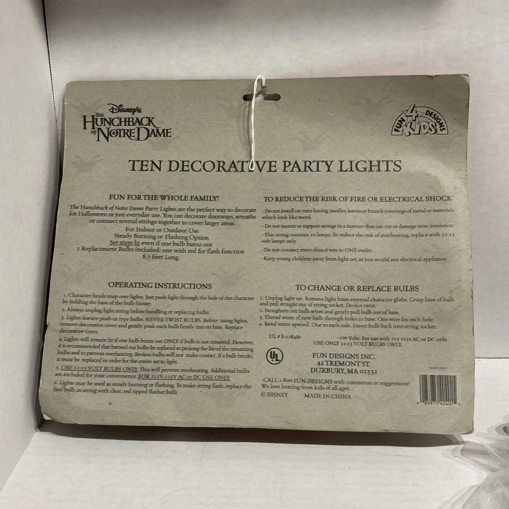 DISNEY'S THE HUNCHBACK OF NOTRE DAME - THE GARGOYLES PARTY LIGHTS STRING VINTAGE